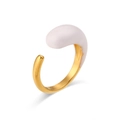 Minimalist 18K gold plated open ring featuring a smooth white teardrop-shaped zircon - Open Double Teardrop Enamel Ring - Gold White