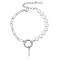 Stainless steel paperclip chain bracelet with pearls and silver letter J pendant - Silver-Letter J