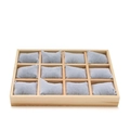 12-slot wooden jewelry display tray with grey plush cushions for watches and bracelets - 12-Grid Watch Tray Grey