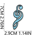 Detailed view of light blue musical note embroidery patch with precise size measurements - No. 25 (Light Blue Musical Note)