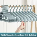 Five light blue non-slip wide shoulder plastic hangers for heavy coats and closet organizing - Upgraded Thickened Anti-slip Hanger / Rock Blue