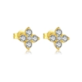Golden S925 sterling silver four-leaf clover stud earrings with white zircon stones - Gold Clover