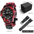 Outdoor survival digital watch in red camouflage with compass and spare straps set - 827-4 + Packaging + PU Strap