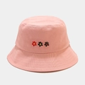 Close-up of pink bucket hat featuring delicate floral embroidery and cotton fabric texture - M (56-58cm) / Pink