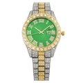 Luxury iced-out women's watch with emerald green dial, date window, and crystal accents - Green Dial Two-tone Gold