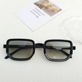 Polished black rectangular sunglasses with grey gradient lenses and wide frame - Black Frame Green Grey Lens