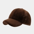Detail of plush faux fur texture on short-brimmed brown winter baseball cap - Coffee / Adjustable