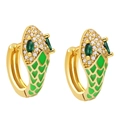 Detailed close-up of snake hoop earrings with green enamel scales and zirconia stones - Light Green