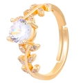 Elegant adjustable laurel branch ring with a round moissanite stone in gold finish - Adjustable Open / Gold
