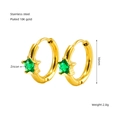 Macro shot of 18K gold plated hoop earrings featuring green star-shaped zircon stones - Gold-Peacock Green Zirconia