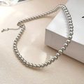 Elegant 2mm grey pearl choker necklace with silver-tone metal clasp and extender chain - 6mm Grey