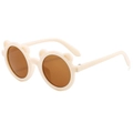 Creamy white children's sunglasses with bear ears and dark brown round lenses - Bear Ear Style / Beige