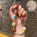 Handmade beaded phone strap with biscuit beads and cream pearls, includes gasket - Oreo - Dopamine Phone Chain