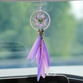 Purple dream catcher car pendant with a bronze deer head and feathers decoration - Safe Journey Deer - Brocade Purple