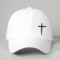 White cotton baseball cap with black cross print and adjustable strap in minimalist style - One Size / White
