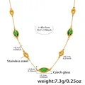 Detail view of gold stainless steel necklace with green marquise-cut Czech glass stones - Gold Green Glass Stone