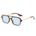 Tortoiseshell aviator sunglasses with light blue lenses and gold metal hollow temples - Leopard Frame Blue Lens