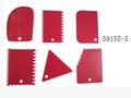 Red 6-piece plastic cake scraper set with various serrated and curved edges - Rose Red (59155-5)