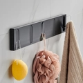 Modern matte black folding wall hook rack mounted on a white marble bathroom tile wall - 5 Hooks / Black