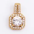 Elegant gold-plated square pendant with central zircon stone and halo diamond accents - Clear/Rectangle