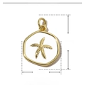 Detailed parameter view of a gold starfish charm with white enamel measuring 20mm by 14mm - White Starfish