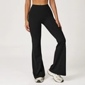 High-waisted black flared yoga pants with slim fit and elastic moisture-wicking fabric - S / Premium Black