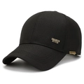 Classic black baseball cap for men in textured twill fabric with gold metal sports plaque - Sport Embroidery Black