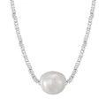 Baroque white pearl pendant on irregular silver beaded chain necklace for women - Silver Beaded Pearl Pendant(GPN36-P)