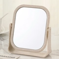 Beige wheat straw desktop makeup mirror with a swivel square frame and u-shaped stand - Off-white Square