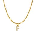 Gold-plated titanium steel chain with a sparkling crystal-encrusted letter F pendant - Letter F / Gold