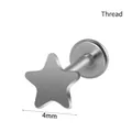 Solid G23 titanium internal thread 4mm star piercing stud in silver finish - Five-star / 1.2x6mm