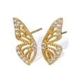 Gold butterfly earrings with sparkling cubic zirconia and 925 sterling silver pins - Gold