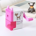 Pink cartoon cat manual pencil sharpener with transparent waste tray and hand crank - Cat Pattern / Pink