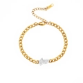 18K gold plated titanium NK chain bracelet with marquise cut white zircon stones - Style 1 (Two Stones) / Two-tone Bracelet
