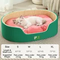 Washable pet bed in green and pink with size guide for small to large cats and dogs - 3D Nest Green-Pink