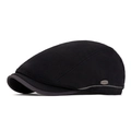 Classic black herringbone flat cap for men with a vintage metal logo side detail - Black
