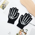 Knitted black touch screen gloves with white skeleton bone pattern for Halloween - One Size / Full Finger White Skeleton Claw - Non-Touchscreen