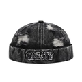 Retro washed black denim docker cap with CREATE embroidery and distressed ripped details - Adjustable / Black