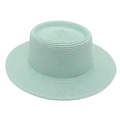 Detailed weave texture of the mint green straw hat with a flat top and wide brim - One Size / Mint Green