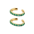 Gold-plated ear cuffs with green zirconia stones in a minimalist C-shaped design - 24K / Gold Base - Green Zirconia (JQH0043-GG-6)