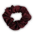 Elegant wine red satin scrunchie with a glossy silk-like finish and soft pleats - Dark Red
