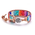 Handgefertigtes Regenbogenstein-Wickelarmband mit Lebensbaum-Metallknopfverschluss - Stil 10