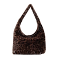 Borsa tote hobo in ecopelliccia leopardata marrone con ampia tracolla da donna - Marrone