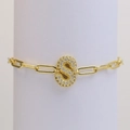 18k gold plated paperclip chain bracelet with a sparkling crystal paved letter S pendant - Letter S