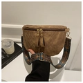 Brown retro crossbody bag with colorful bohemian wide shoulder strap and gold zippers - Brown