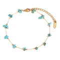 18K gold plated stainless steel anklet featuring natural turquoise stone beads - Gold Blue Turquoise Style