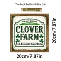 Rustic wooden 20cm square frame clover farm sign with metal sawtooth hanging hook - Wooden Frame Hanging Decor Clover Farm Sign