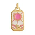 Rectangular golden tarot sun pendant with pink enamel inlay and zircon accents - M801150-Pink