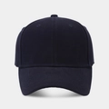Front view of a minimalist solid color structured baseball cap with curved brim and panels - Adjustable / Navy Blue