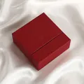 Elegant square red jewelry gift box with leather texture on white silk background - 9*9*3.5cm(With Sponge) / Vermilion